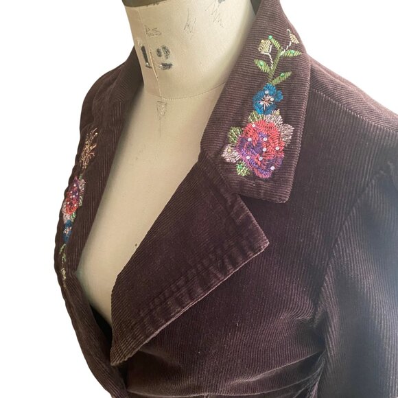 Y2K corduroy floral embroidered dark brown True Meaning blazer jacket - Picture 9 of 16